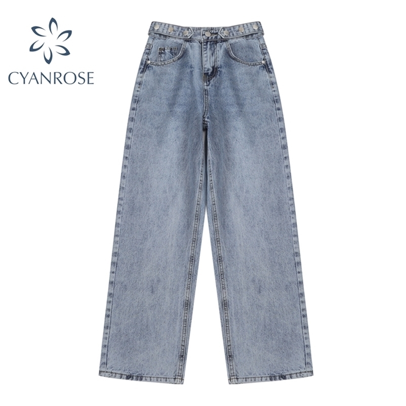 

Light Blue Denim Trousers Vintage Wide Leg Jean Korean Straight Long Pants High Waist Casual Loose With Belt Spring 210629, Grey