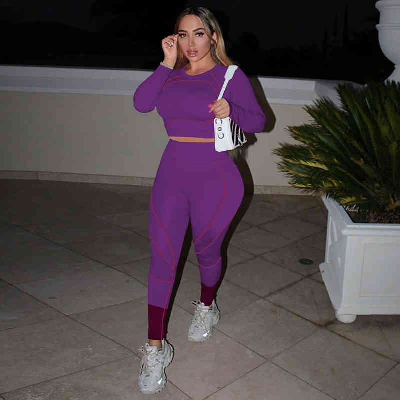

Ladies Autumn And Winter Fashion High Waist Raglan Sleeve Yoga Sports Long Sleeve Round Neck Pants Two-piece Set, Gray