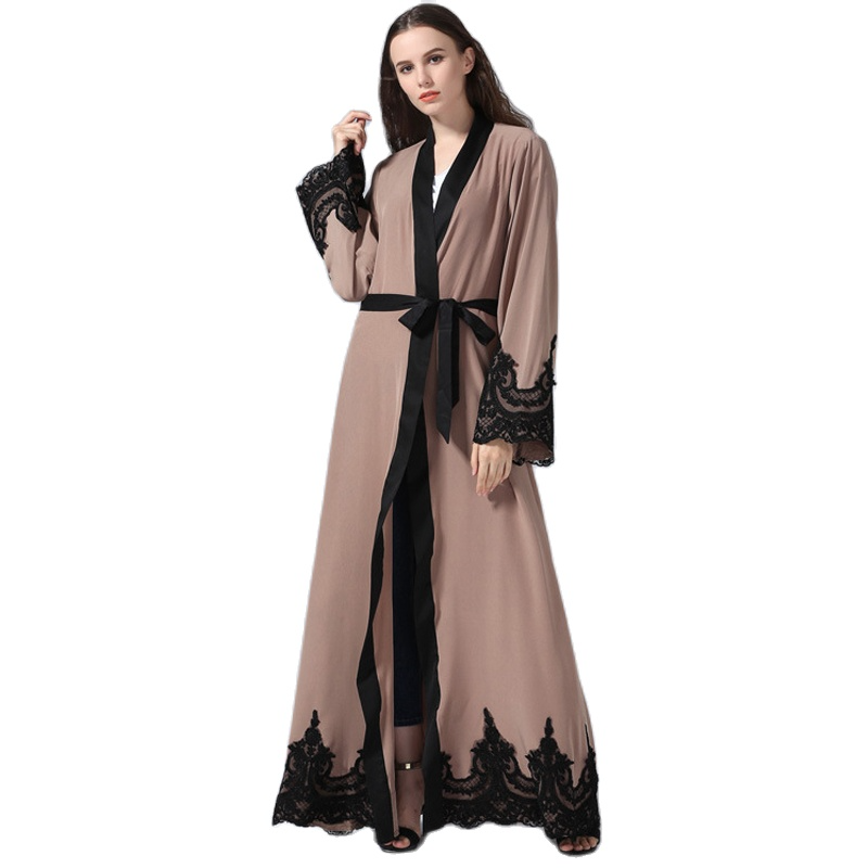 

Plus Size Abaya Dubai Kimono Muslim Women Long Patchwork Lace Cardigan African Abayas For Women Turkish Islamic Prayer Clothing