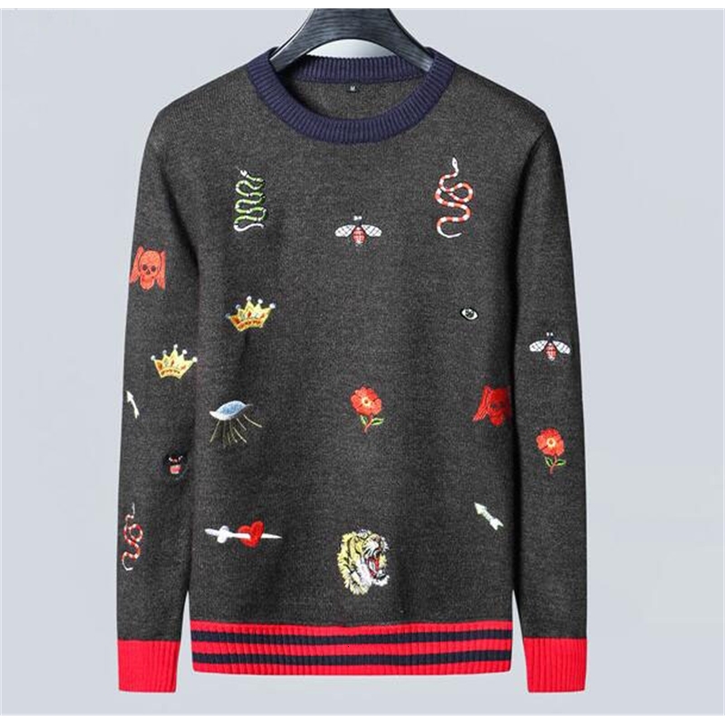 

Man Sweater Pullover Men Brand Hoodie Long Sleeve Sweatshirt Tiger Bee Embroidery Knitwear Winter Design Mens Clothing, White;black