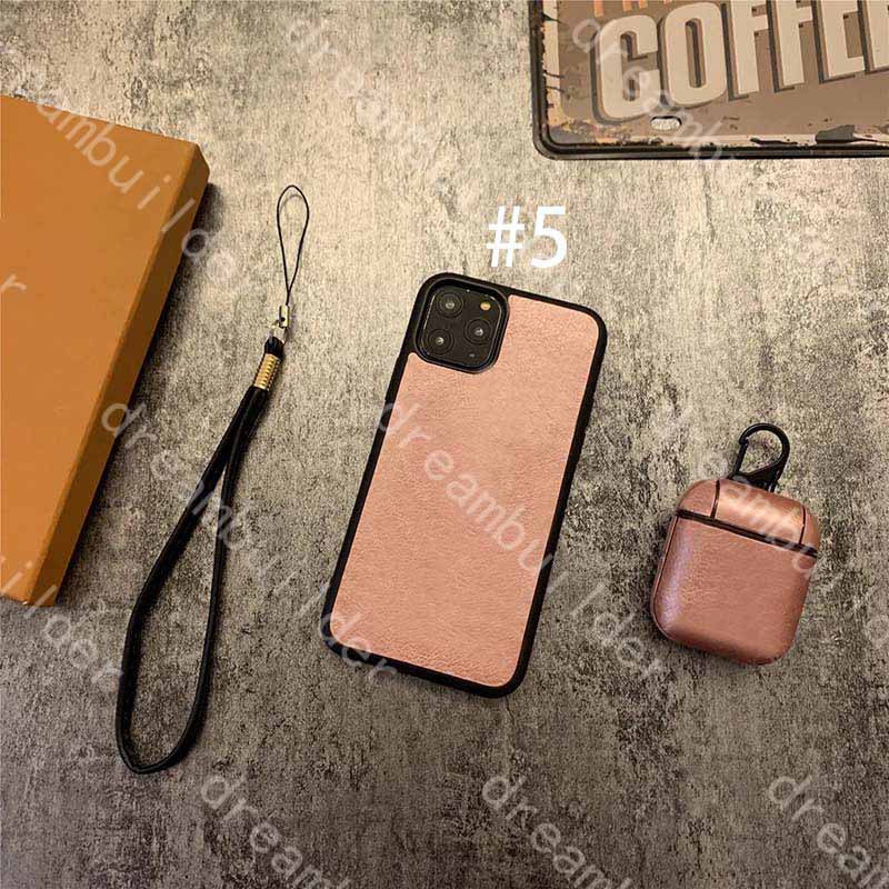 

3-piece set fashion phone cases for iPhone 12 Pro max mini 11 11Pro X XS XR XSMAX PU leather AirPods cover designer watchband Suit, #14 pink g stripe leather