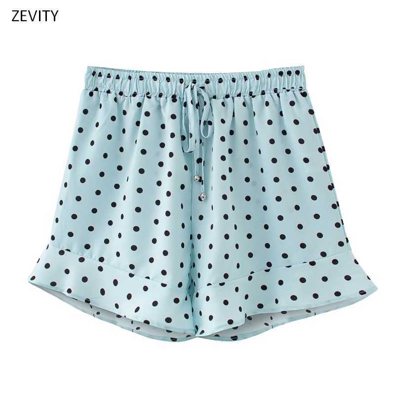

Zevity women fashion polka dot print ruffles Shorts ladies elastic waist bow tied casual shorts pantalone cortos P825 210603, As pic p825xqj