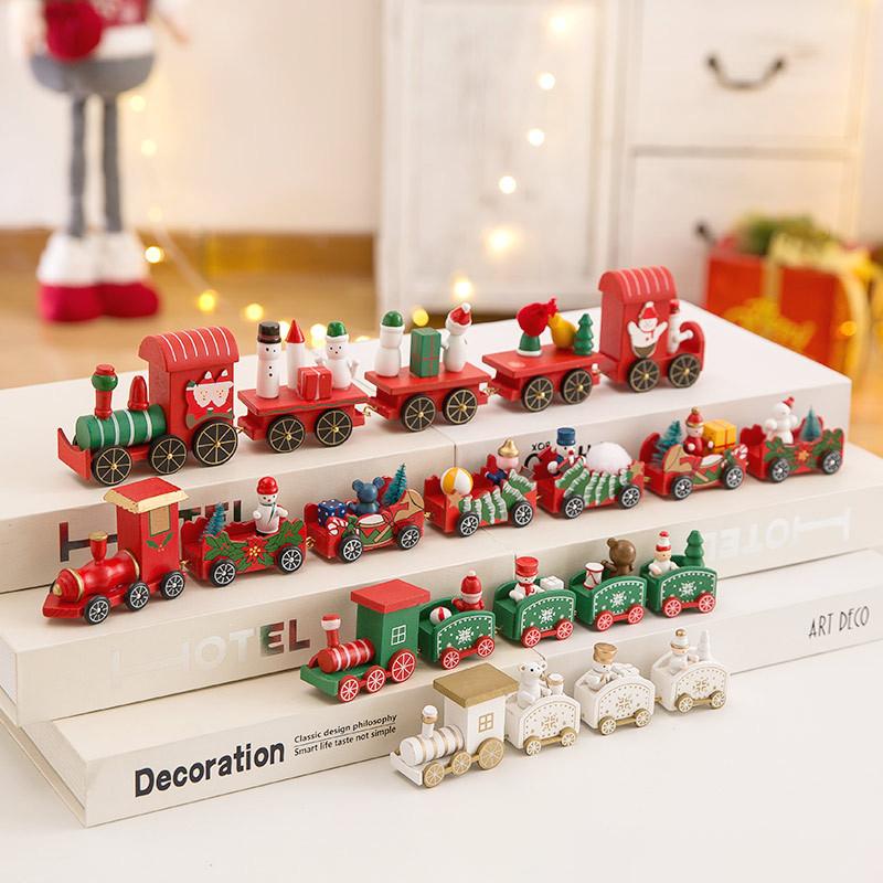 

Christmas Decorations 2022 Wooden Mini Train Painted Santa Claus Children's Toys Gifts Year Home Decoration Pendants