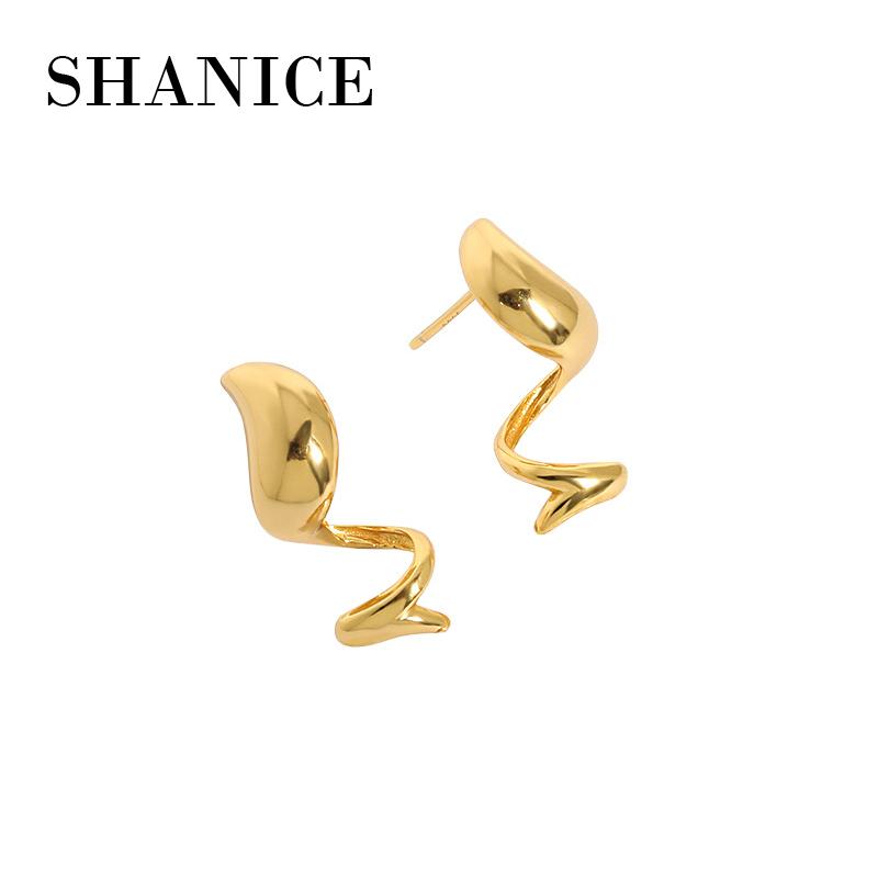 Hoop & Huggie GOLDRIA 925 Sterling Silver Korean Simple Water Drop Wavy Texture Smooth Design Gift For Women Stud Earring Accessories Jewelr
