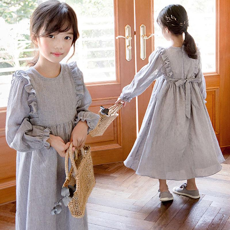 

Girl's Dresses Kids For Girls Spring And Autumn Long Sleeve Stripe Lace Edge Clothes Eldest Child Korean Casual Elegance Dress, Red;yellow