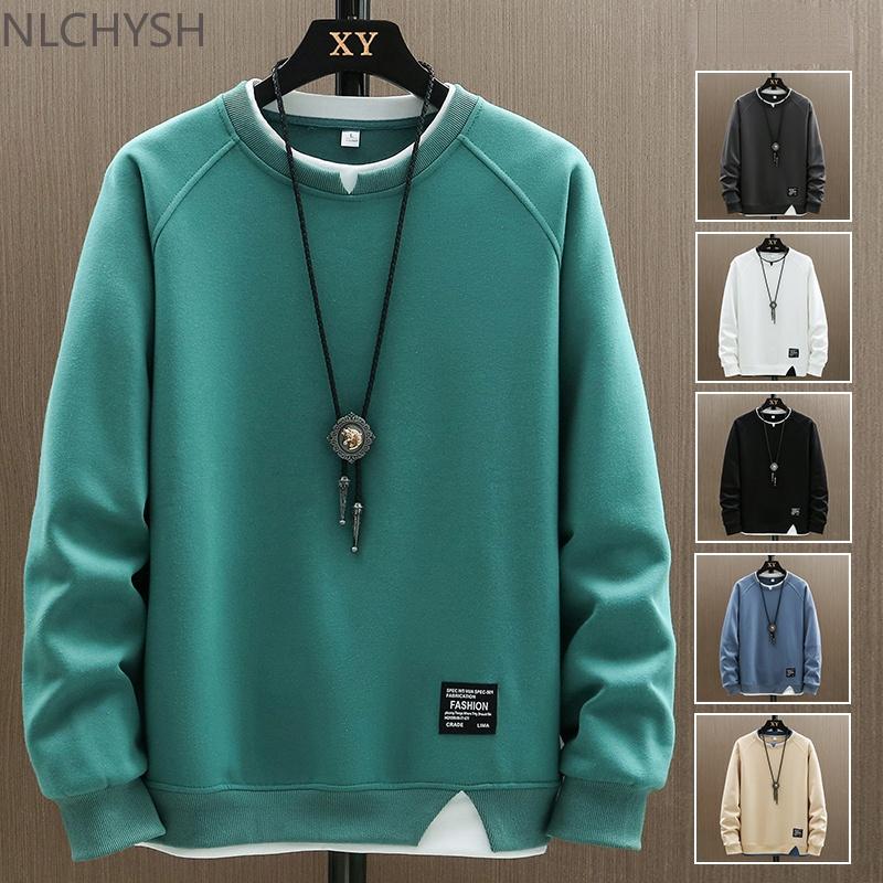 

Men's Hoodies & Sweatshirts Mens Casual Harajuku Solid Color 2021 Fashion Male Fake Two Pieces O-Neck Sweatshirt Hip Hop Streetwear, Black