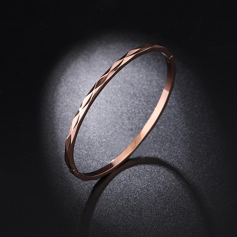 

Bangle Simple Split Flower Geometric Bracelet For Women Titanium Steel Rose Gold With Open Couple
