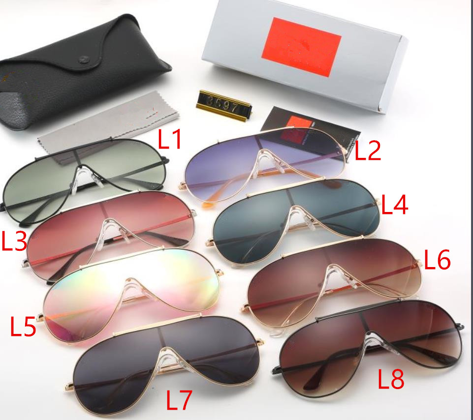 

3597 ONE-LENS Metal brand sunglasses SPORT Top quality polarized Glass lens classical men women Holiday BEACH fashion sun glasses 8 color WX37