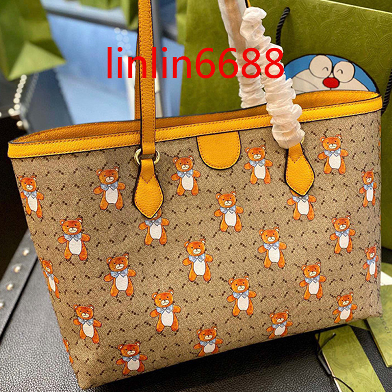 

Made In China Large capacity bag women's--#217 Fashion texture portable teddy bear shoulder bags cartoon cute foreign style Tote handbag wallets purse Come with Logo, Size:38×27×12cm