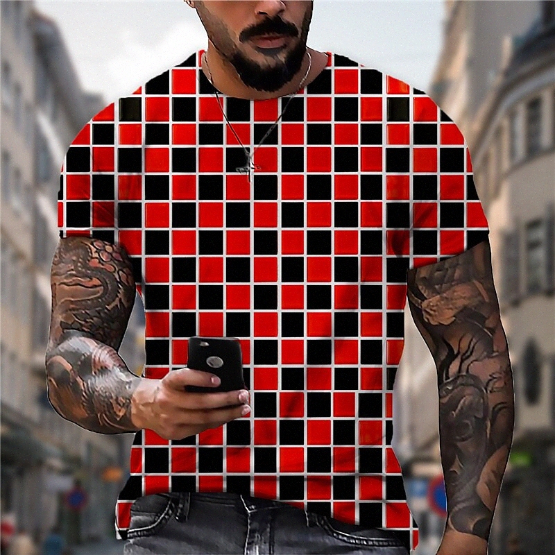Men's Unisex T shirt 3D Print Lattice Graphic Prints Crew Neck Street Daily Print Short Sleeve Tops Casual Designer Big and Tall Sports Red 63n
