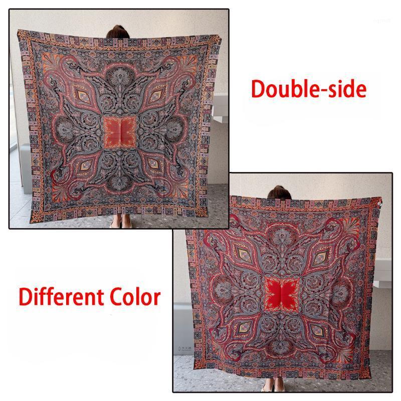 

Scarves 70% Cashmere 30% Silk Scarf Women Thin Shawl Vintage Paisley Hijab Winter Kerchief Hand Rolled Stole Bandana 135*135cm, Blue;gray