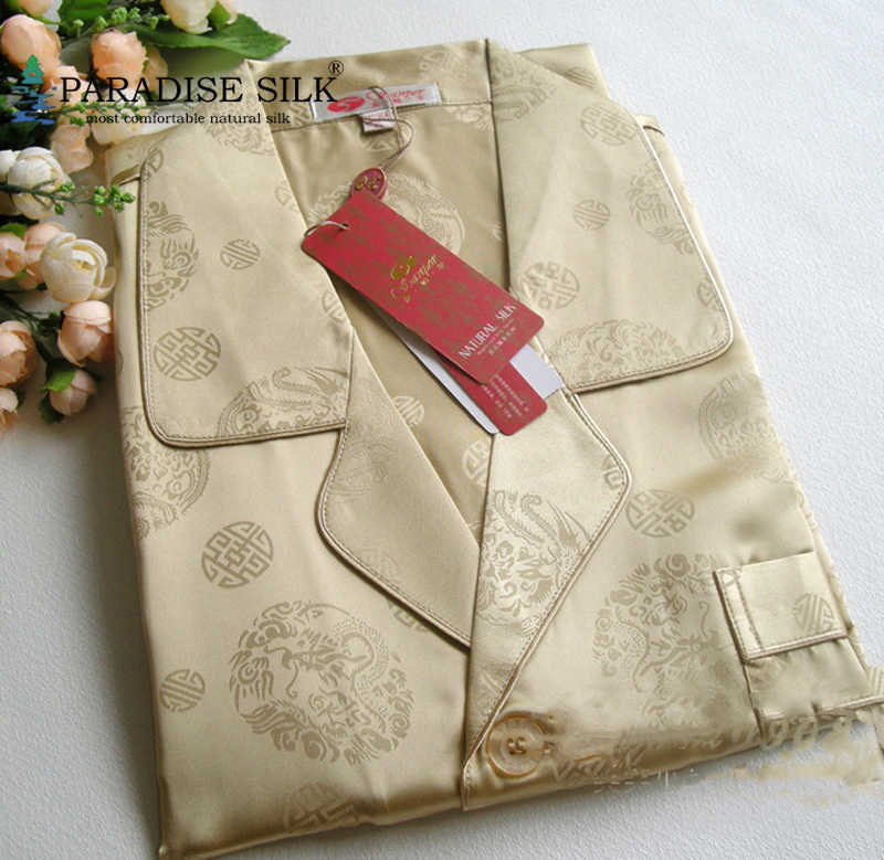 

Men's Sleepwear 100% Pure Print Silk Charmeuse Pajamas Set Size L  XXL 211019, Beige