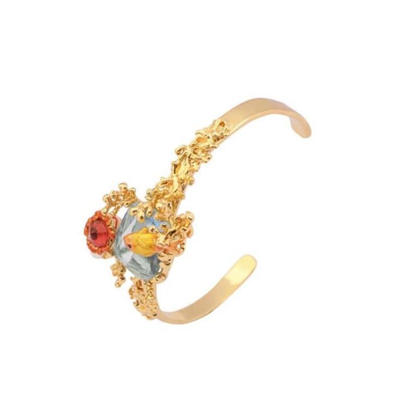 

Earrings & Necklace Enamel Glazed Ocean Series Small Goldfish Stone Crystal Pearl Bracelet Ring Jewelry For Woman Trend, Silver