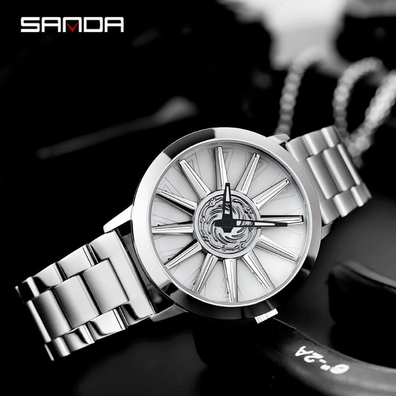 

Wristwatches Cool Sports Car Dial Wheel Bezel Classic Stainless Steel Unprinted Designer Skeleton Men Watch Relogio Masculino