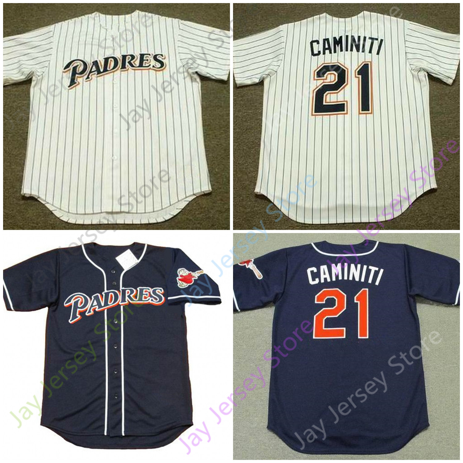 

Ken Caminiti Jersey White Pinstripe Navy Size S-3XL All Stitched Home Way Embroidery, Blue;black