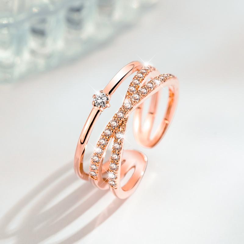 

Wedding Rings Women's Fashion Simple X-Cross Thin Dazzling Micro CZ Stone Paved Trendy Jewelry Romantic Rose Gold Open Ring