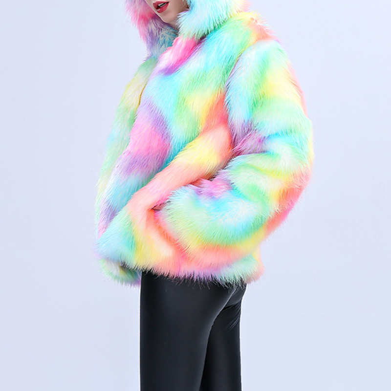 

Unicorn All-in-one Women's Mid-length Plush Fur Coat Fox Furs Imitation Fur, Black