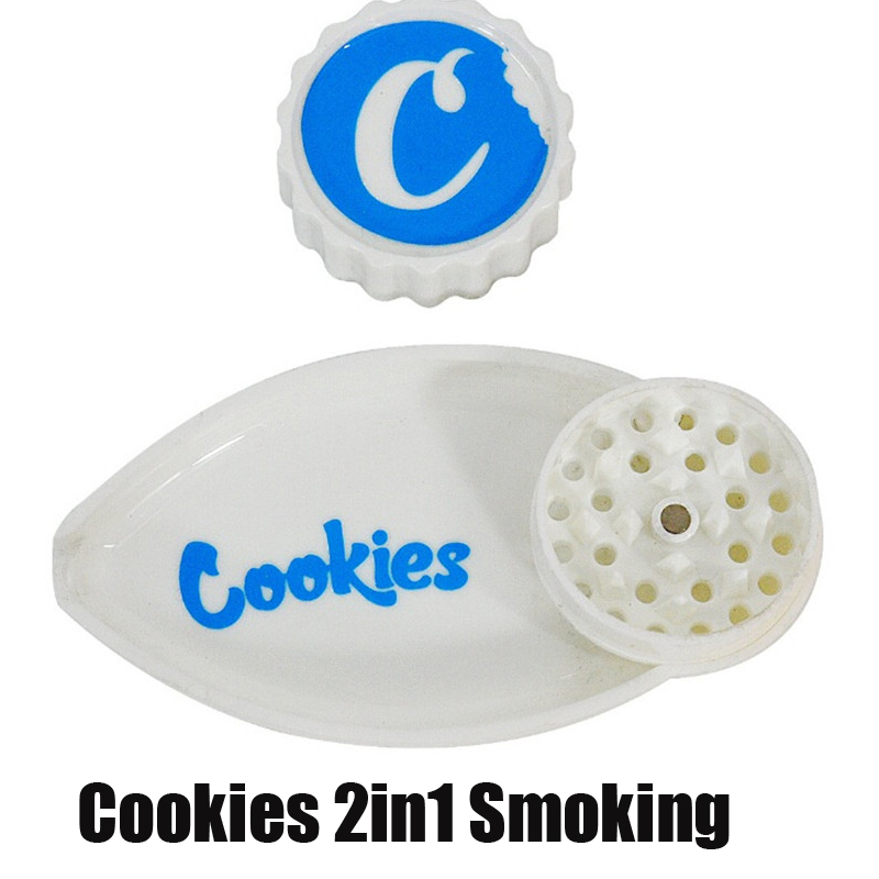 

Cookies 40mm Grider With Funnel 2 in 1 Grinder Leaf Shape Plastic Vape Cigarette Herb Griders 2in1 Smoking Accessories