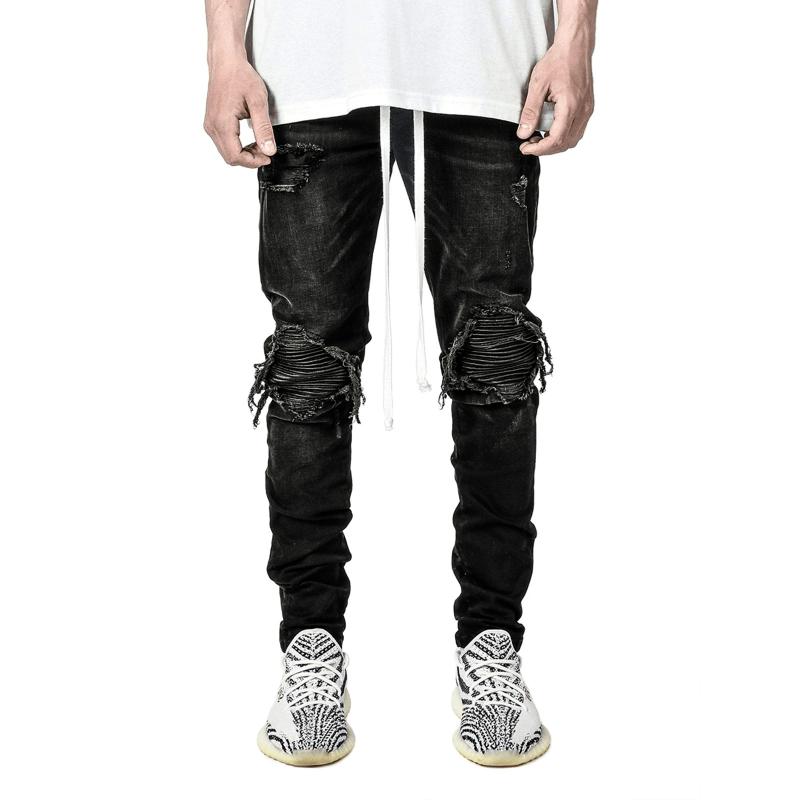 

Men' Jeans Sweatpants Sexy Hole Pants Casual Summer Autumn Male Ripped Skinny Trousers Slim Biker Outwears Long Denim Jean, Black