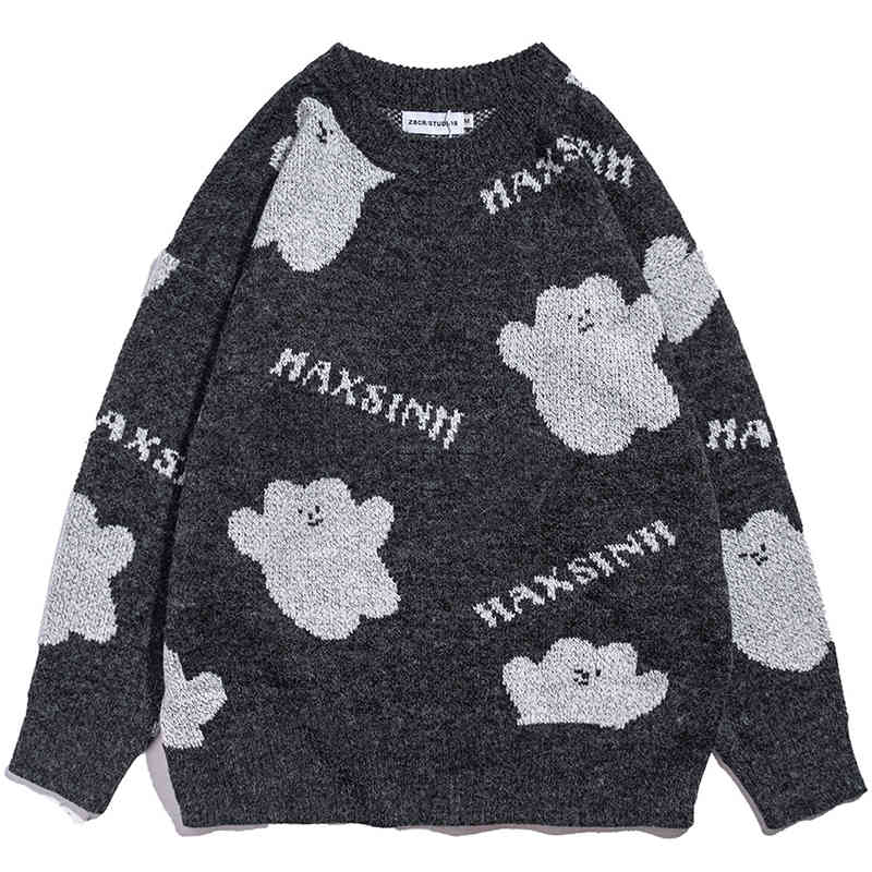 

men's sweaters men harajuku anime hip hop sweater streetwear winter funny couples bear-the-neck vintage crocheted korean clothes 16hh, White;black
