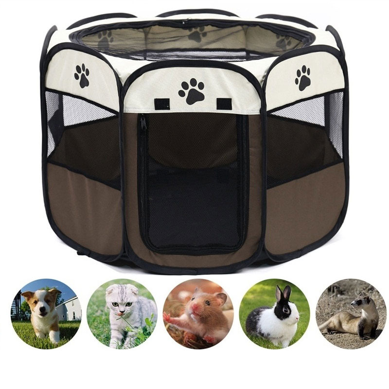 

Portabe Foding Pet Tent Dog House Octagona Cage For Cat Tent Paypen Puppy Kenne Easy Operation Fence Outdoor Big Dogs House, Coffee