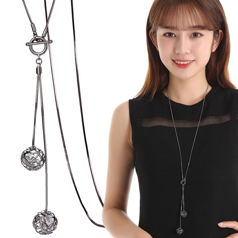 Pendant Necklaces BYSPT Ball For Women Silver Color Chain Long Necklace Jewelry Accessories Trendy Kolye-image-708516348