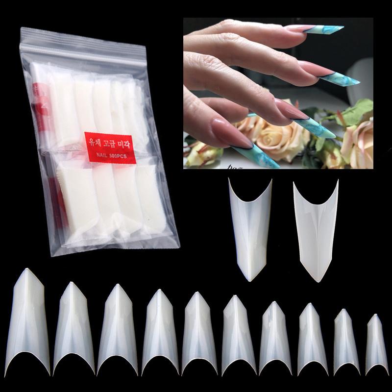 

False Nails 500Pcs Clear Long Triangle Shape Stiletto Pointed Half Nail Tips Art Acrylic Natural Salon Supplies, Mp867e4w