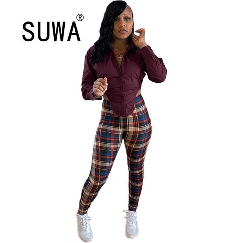 

Trendy Chic Women Two Piece Streetwear Suits Long Sleeve V Neck Sweatshirt and Fitness Pants Set Wholesale Drop 210525, Multi