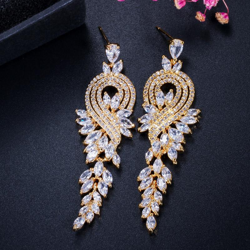 

Dangle & Chandelier ThreeGraces Nigeria Women Gold Color Jewelry Zirconia Stone Marquise Shape Big Long Wedding Earrings For Bridal ER301, Silver