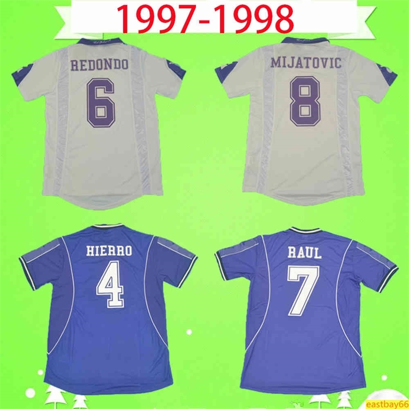 

1997 1998 Real Madrid Retro Soccer Jersey 97 98 Vintage Football Shirt Uniform Classic Camiseta #7 Raul R.carlos Hierro Redondo Suker Seedorf, Black;yellow