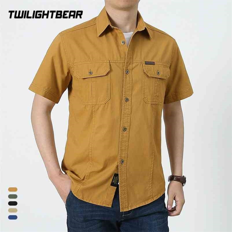 

Summer Casual Shirt Men Oversized Short Sleeve Tooling Shirts Multiple Pockets Men's Leisure Shirt Clothing Blouse 5XL AF08 210708, Black