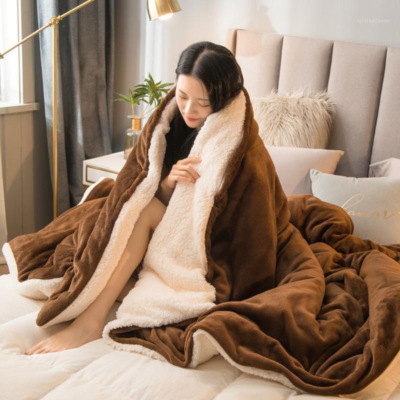 

Blankets Winter Thick Double Sided Solid Color Travel Adults And Children Blanket Sofa Warm Wool Bedspread Quilt Cover