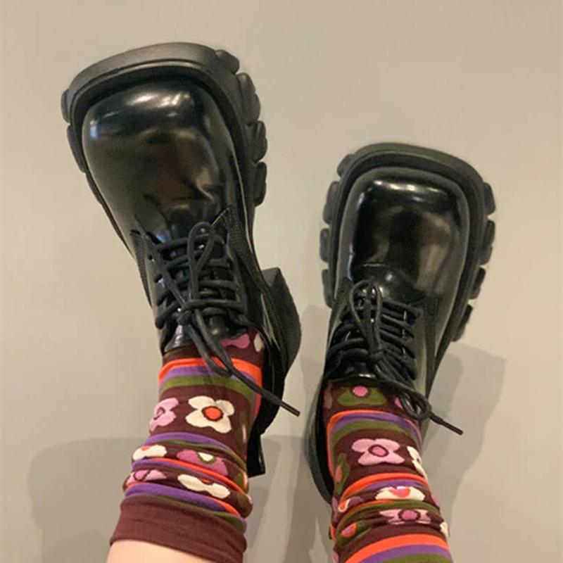 

Dress Shoes MONMOIRA Punk Style Goth Chunky Platform Oxfords For Women 2021 Big Round Toe Lace Up High Heels Pumps, Black