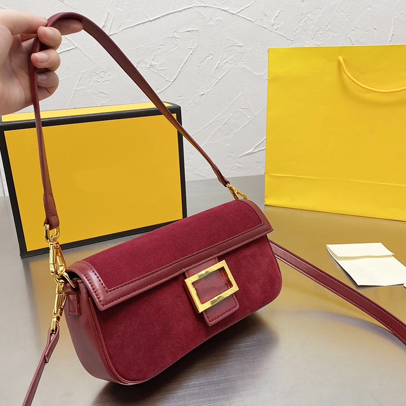 

Flannel stitching leather Baguette Bag Pure color Corduroy Handbags Designer Luxury Wallet Women Bags Crossbody Hobo Metal button Purses, Brown