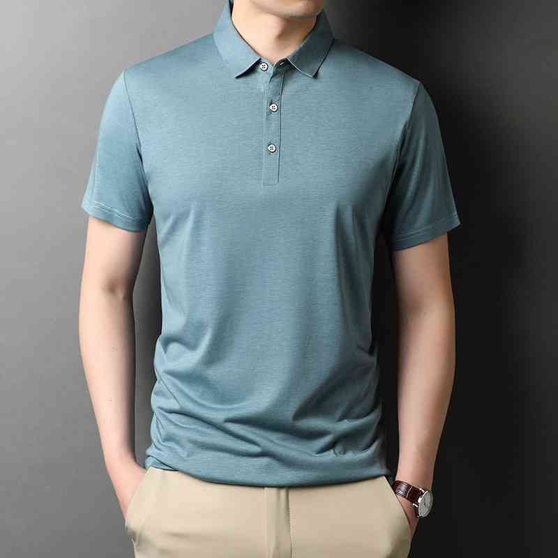 

2021 summer new solid color silk short sleeve T-shirt for young and middle-aged men, 253 medium blue