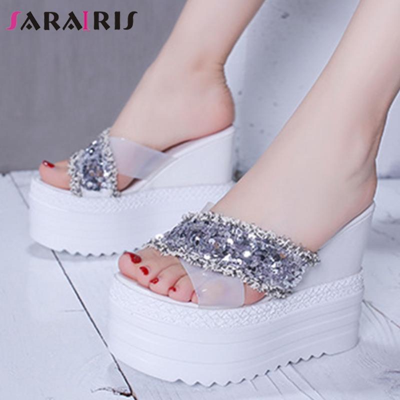 

Slippers SARAIRIS Ladies Super High Wedges Summer Sweet Platform Women Fashion Bling Shoes Woman, Black