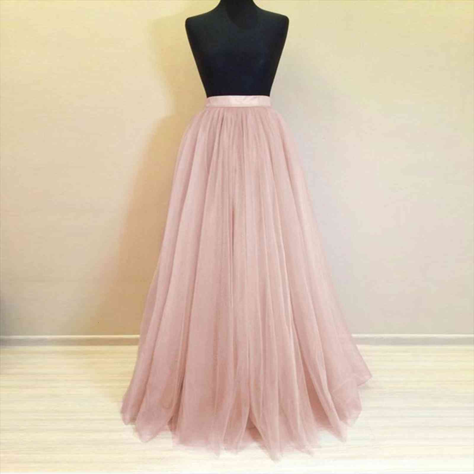 

real p long tulle womens skirts custom 5 layers rose pink maxi bridesmaid for wedding party pleated plus size saia, Black