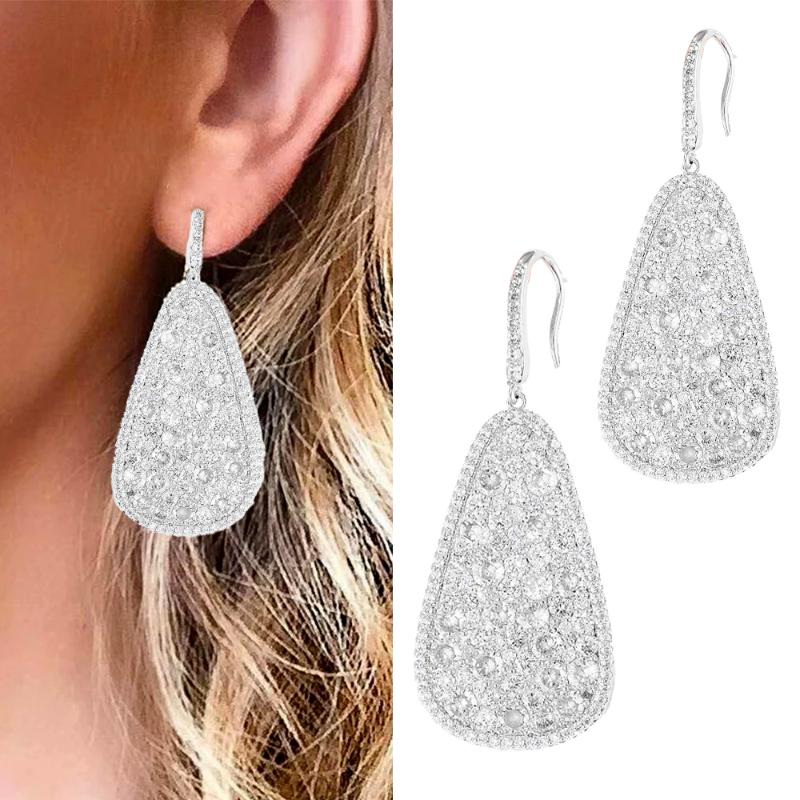

Dangle & Chandelier Blachette Luxury Statement Trendy Drop Earrings For Women Clear CZ Paved Cubic Zirconia Bridal Wedding Jewelry Accessori, Silver
