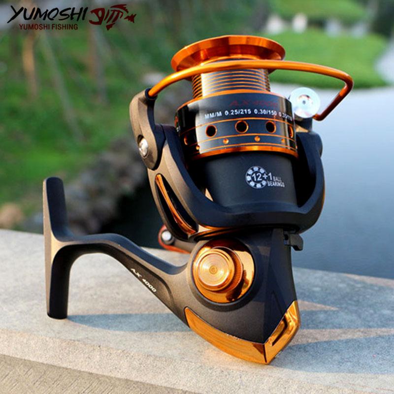 

Yumoshi Spinning Fishing Reel 12BB + 1 Bearing Balls 500-9000 Series Metal Coil Spinning Reel Boat Rock Sea Fishing Tackle AX/BX