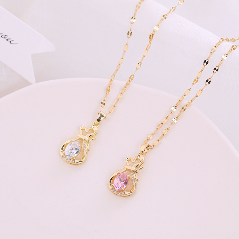 

Money Pocket Pink Gemstone Fashion Simple Pendant Necklaces Women's Clavicle Chain Necklace, Silver