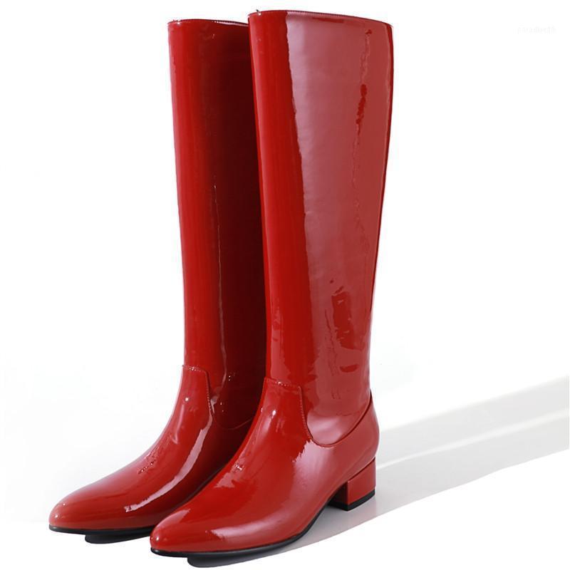 

Boots 2021 Leather Knee-high Rider Fall Handsome Long Tube Women Shoes Casual Black Red Army Round Toe Botas Feminina1