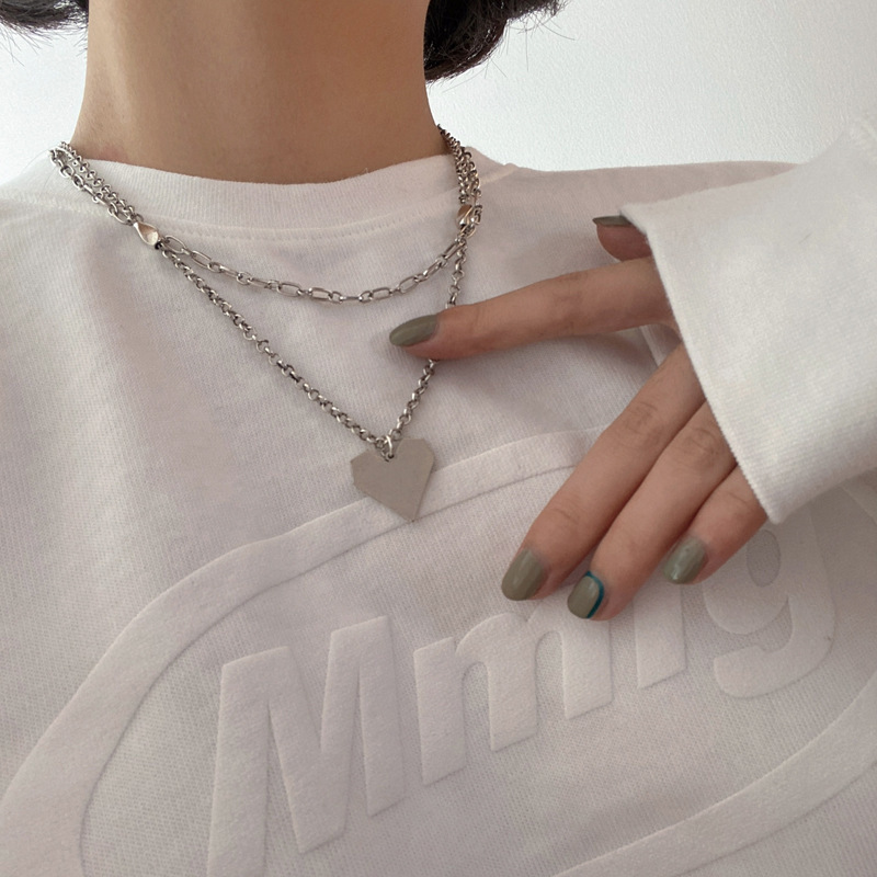 

Geometric Love Double Stack Necklace Female Minor Hip Hop Wear Chain Couple Necklace Accessories
