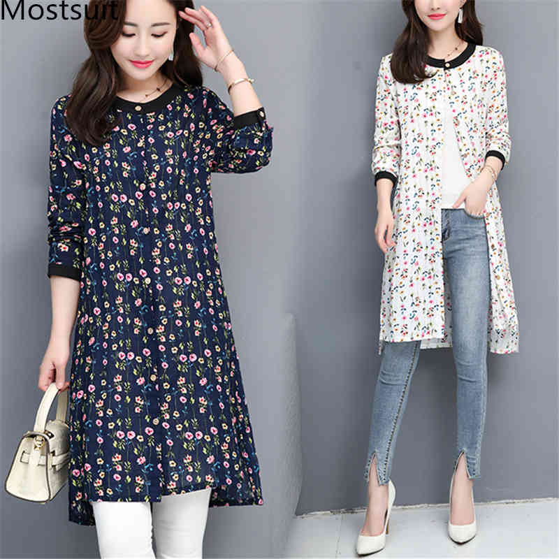 

Cotton Linen Printed Long Kimono Blouses Women Spring Autumn Sleeve Cardigan Shirts Casual Korean Loose Blusas Mujer 210518, Dark blue