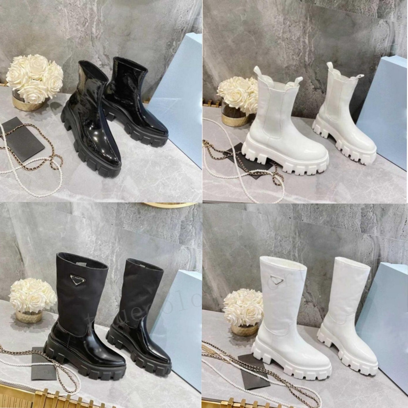 

Classic Designer brand leather boots Monolith Fashion Real rois long shoes black white nylon pouch combat boot women casual wild non slip suede winter