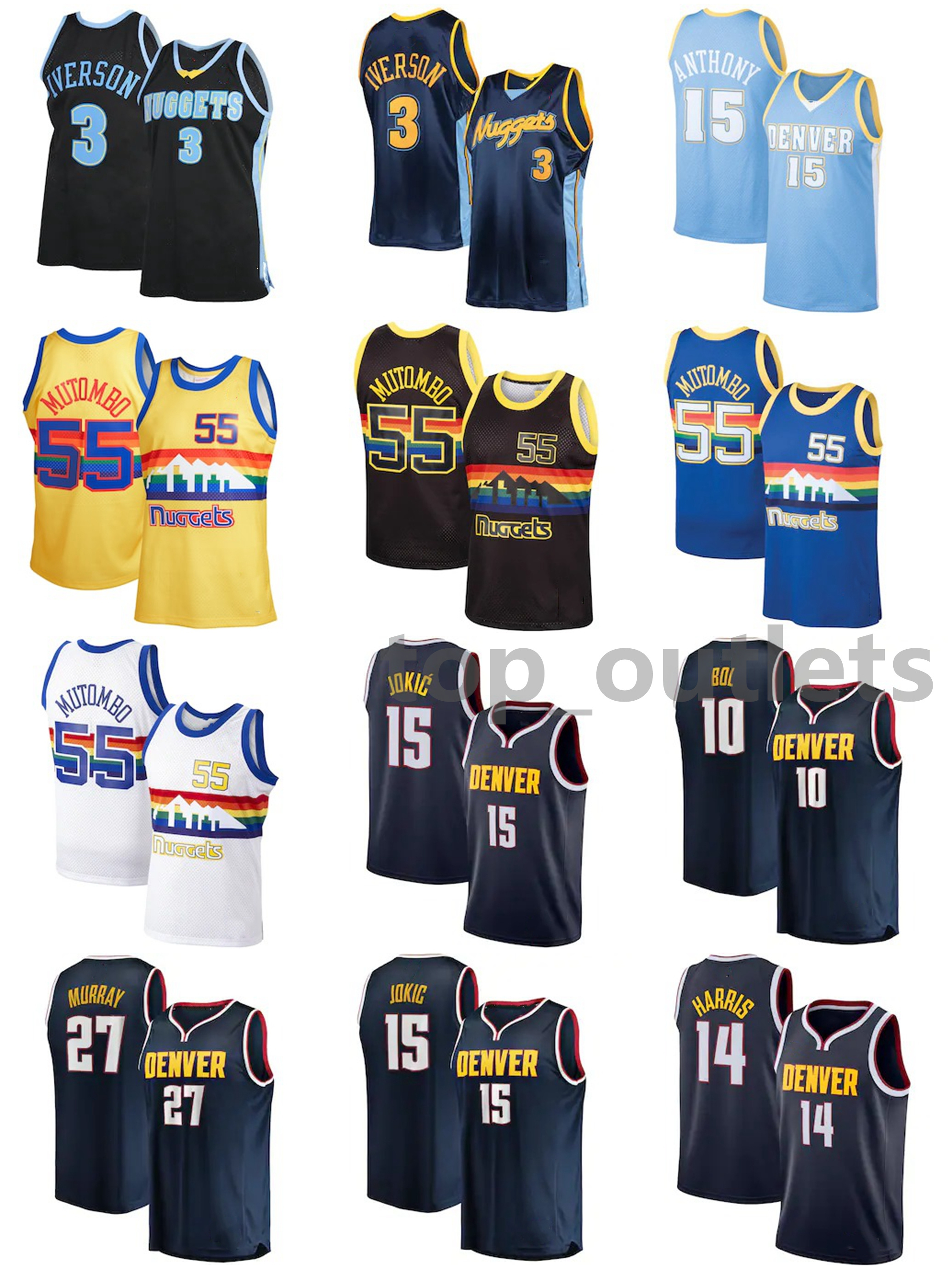 

Nuggets Basketball Jerseys Carmelo Anthony Jersey Nikola Allen Iverson Jamal Murray Jokic Dikembe Mutombo Michael Porter Jr. Mesh Stitched Size -XXXL Breathable, As photo