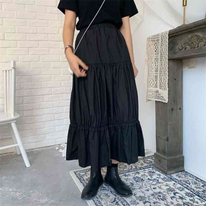 

Hzirip Sweet Brief Ruffles Elastic Waist All-Match Gentle Women High Quality Casual Stylish Vintage Skirts 210708, Black