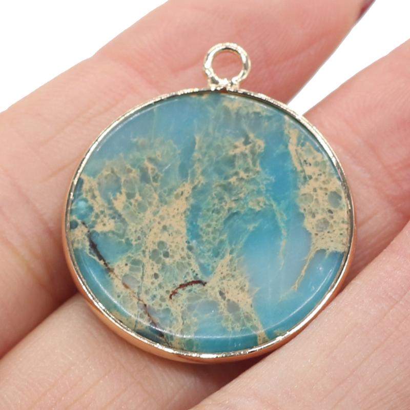 

Charms Small Pendants Natural Stone Round Blue Ocean Mine Pendant For Necklace Bracelet Jewelry Making Gift Women Ms Men 22x22mm, Bronze;silver