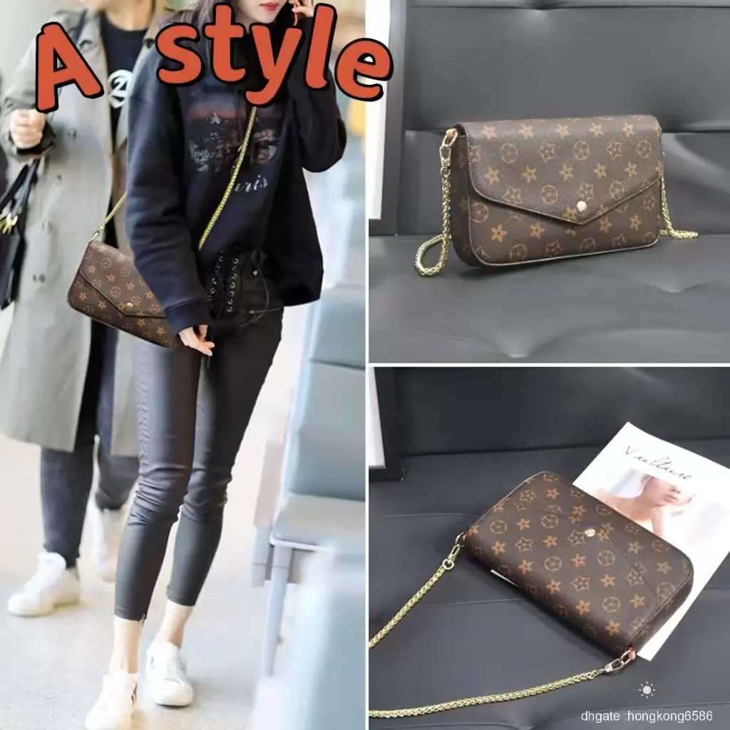 

3piece set luxurys flower handbags with classic wallet chain shoulder designers crossbody bag new style mini evening purse Louise Viuton with box