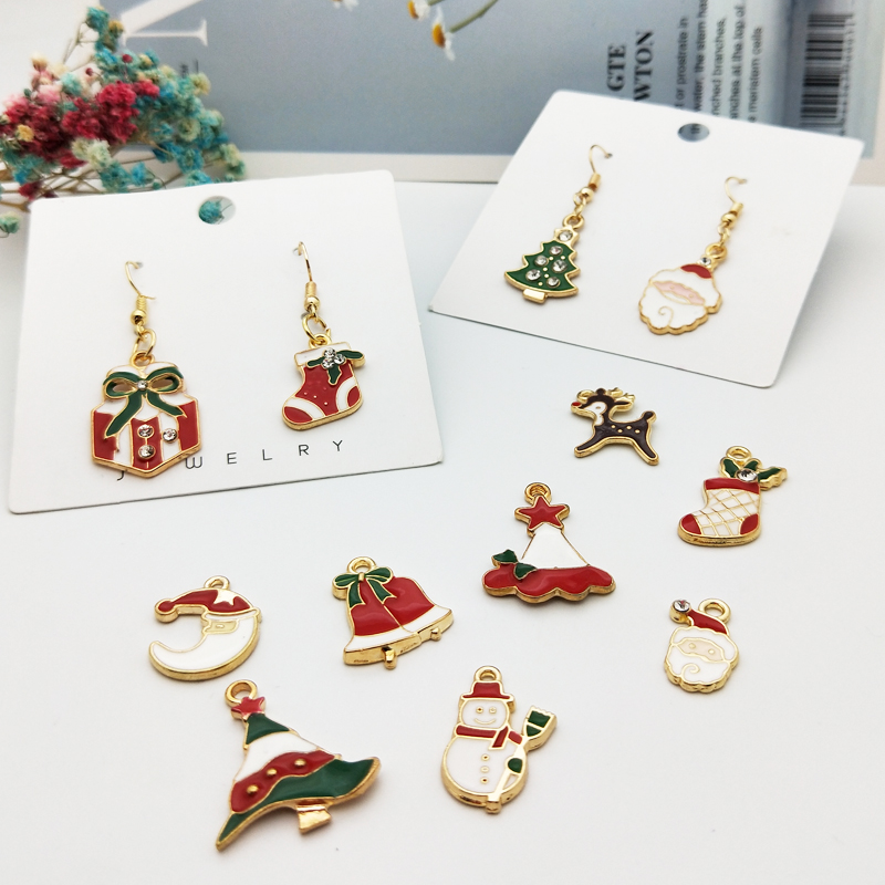 

10Pcs Metal Enamel Bell Santa Claus Charms Christmas Pendants Ornaments For Bracelet Earring Jewelry Making Xmas Tree Decoration