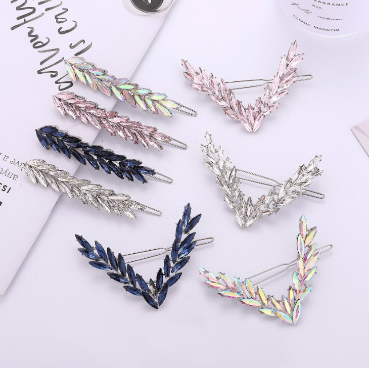 

Fashion Children alloy crystal hair clip girls V leaves hairgrip kids princess accessories women holder barrettes Q2094, Silver